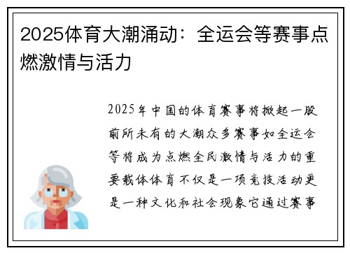 2025体育大潮涌动：全运会等赛事点燃激情与活力