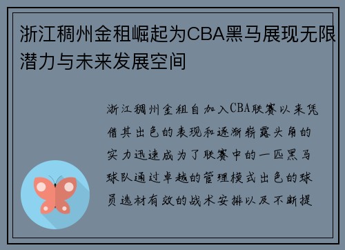 浙江稠州金租崛起为CBA黑马展现无限潜力与未来发展空间